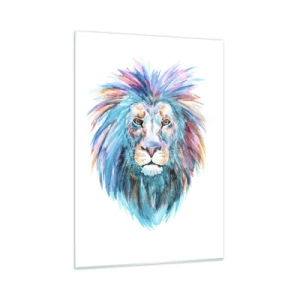 Impression sur verre - Image sur verre - Portrait coloré d'un lion dans un style artistique - 50x70cm - Aura électrique - Décoration murale moderne pour le salon et la chambre ARTTOR