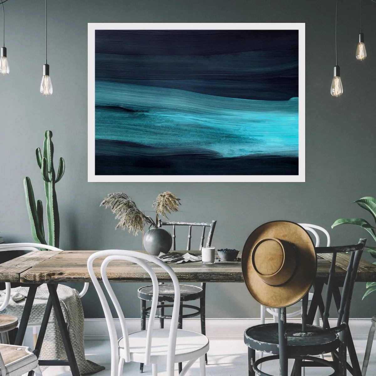 Affiche - Poster - De subtiles vagues abstraites dans des tons bleus foncés - 100x70cm - Suivez le courant - Décoration murale moderne pour le salon et la chambre ARTTOR