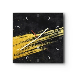 Horloge murale - Pendule murale - Fond noir avec des coups de pinceau dorés dynamiques - 30x30cm - Sautez dans l'hyperespace - Décoration murale moderne pour le salon et la chambre ARTTOR