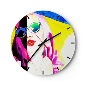 Horloge murale - Pendule murale - Femme avec des lunettes pop art - 30x30cm - je ne suis pas blanche et je ne suis pas noire - Décoration murale moderne pour le salon, la cuisine et la chambre ARTTOR