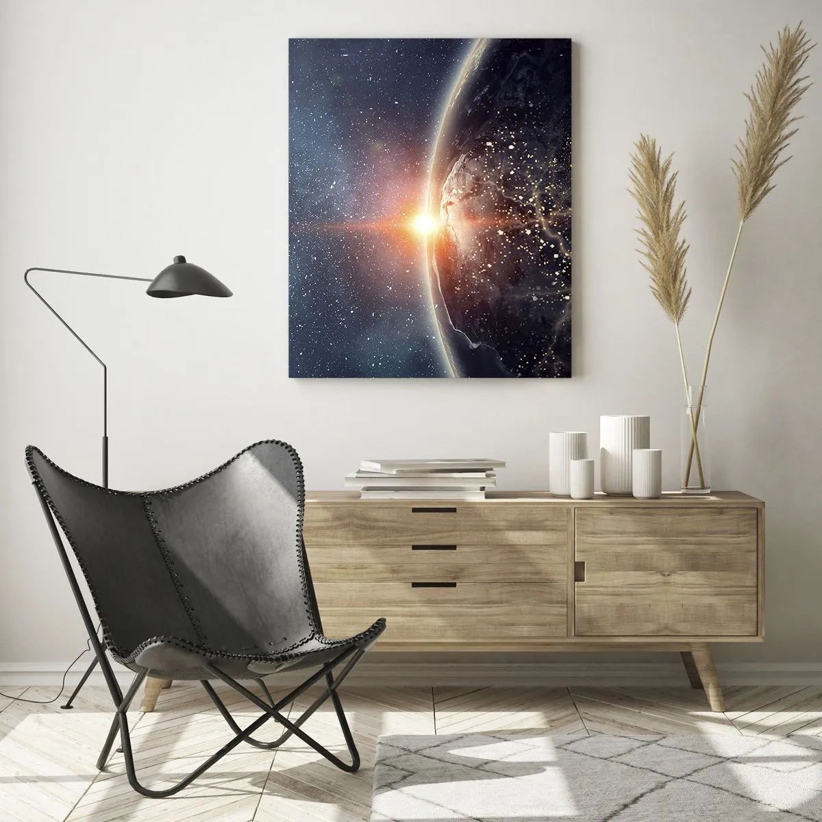 Impression sur verre - Image sur verre - La Terre vue de l'espace avec le soleil levant - 70x100cm - Dans une nouvelle perspective - Décoration murale moderne pour le salon et la chambre ARTTOR