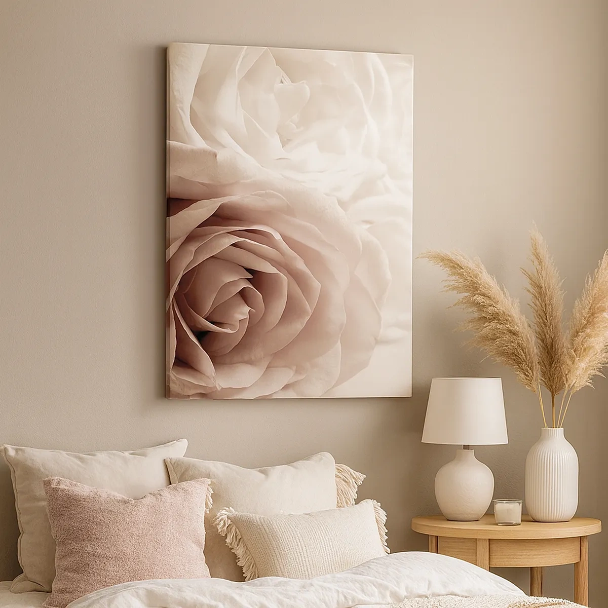 Impression sur toile - Image sur toile - Roses délicates dans des tons pastel de beige - 50x70cm - Au coeur d'ue la rose - Décoration murale moderne pour le salon et la chambre ARTTOR