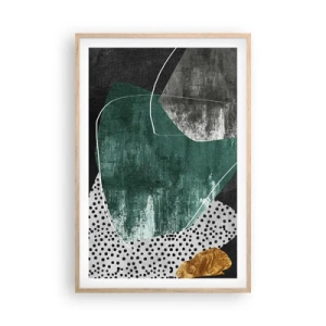 Affiche dans un chêne clair - Poster - Abstraction colorée avec feuille d'or - 61x91 cm