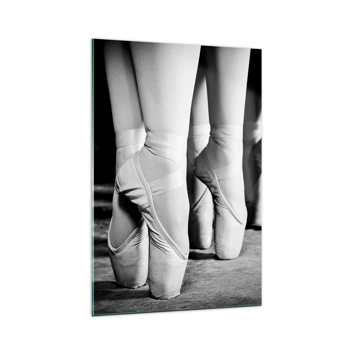 Impression sur verre - Image sur verre - Photo en noir et blanc des chaussures de ballet des danseurs - 70x100cm - Ensemble, simple - Décoration murale moderne pour le salon et la chambre ARTTOR