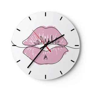 Horloge murale - Pendule murale - Gros plan de lèvres roses sur une horloge blanche - 30x30cm - Prêt à l'embrassade? - Décoration murale moderne pour le salon, la cuisine et la chambre ARTTOR