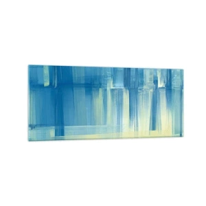Impression sur verre - Image sur verre - Une peinture abstraite dans des tons turquoise et bleu avec des coups de pinceau géométriques. - 120x50cm - Composition en turquoise - Décoration murale moderne pour le salon et la chambre ARTTOR