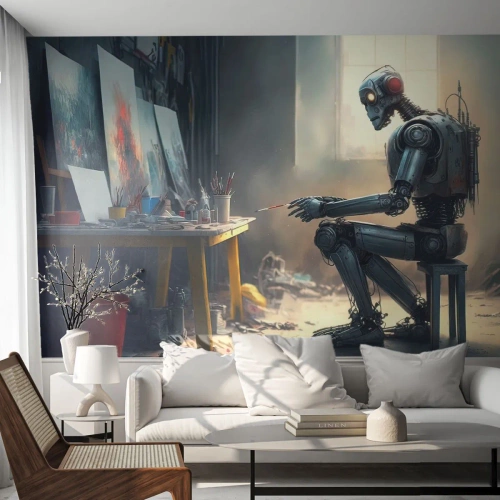 Papier Peint Autocollant Deluxe Sticker - L'acte de création - Morceau, Peinture, Robot - 100x70 cm