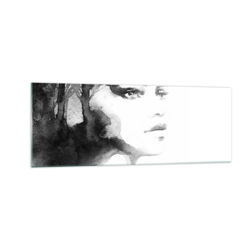 Impression sur verre - Image sur verre - Un portrait subtil d'une femme dans des tons de noir et blanc - 140x50cm - Fait de mystère et de brouillard - Décoration murale moderne pour le salon et la chambre ARTTOR
