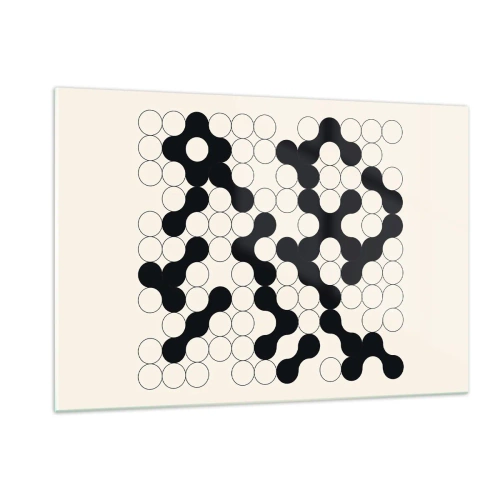 Impression sur verre - Image sur verre - Une mosaïque graphique en noir et blanc composée de points connectés. - 120x80cm - Jeu chinois – variation - Décoration murale moderne pour le salon et la chambre ARTTOR