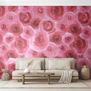 Papier Peint Photo Premium Canvas - Roses en-haut et en-bas - Fleurs, Beauté, le romantisme - 500x350 cm