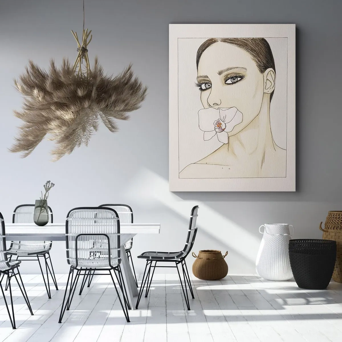 Impression sur toile - Image sur toile - Portrait d'une femme avec une orchidée aux couleurs délicates - 70x100cm - Symbole de l'élégance et de la beauté - Décoration murale moderne pour le salon et la chambre ARTTOR