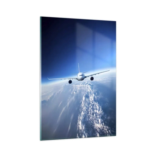 Impression sur verre - Image sur verre - Un avion volant au-dessus des nuages contre un ciel bleu - 80x120cm - Je vole parce que je le veux - Décoration murale moderne pour le salon et la chambre ARTTOR