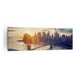 Impression sur toile - Image sur toile - Panorama de la ville avec le pont et la rivière à la lumière du soleil couchant - 160x50cm - Monument de la culture occidentale - Décoration murale moderne pour le salon et la chambre ARTTOR