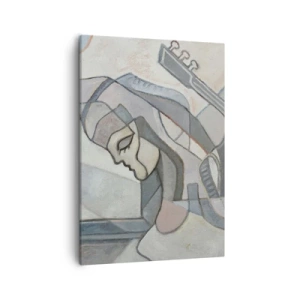 Impression sur toile - Image sur toile - Une figure abstraite avec une guitare aux couleurs pastel. - 50x70cm - Au pouvoir de la musique - Décoration murale moderne pour le salon et la chambre ARTTOR