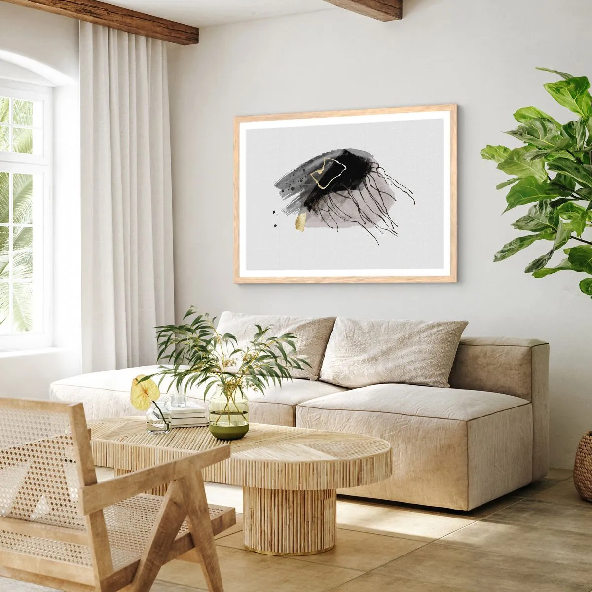 Affiche dans un chêne clair - Poster - En noir et en or - 40x30 cm