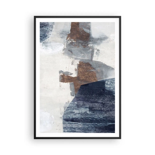 Affiche dans un cadre noir - Poster - Formes bleues et brunes - 70x100 cm