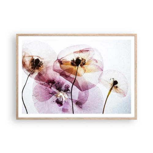 Affiche dans un chêne clair - Poster - Corps de fleurs transparente - 100x70 cm