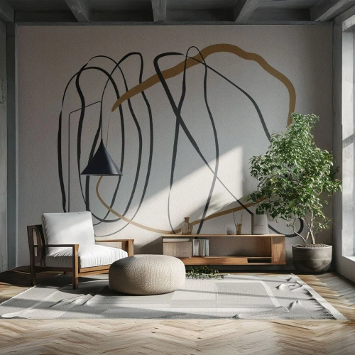 Papier Peint Photo Premium Sand - Lignes dynamiques et expressives sur fond beige. - 100x70cm - Composition – danse en boucle - Décoration murale moderne pour le salon et la chambre ARTTOR