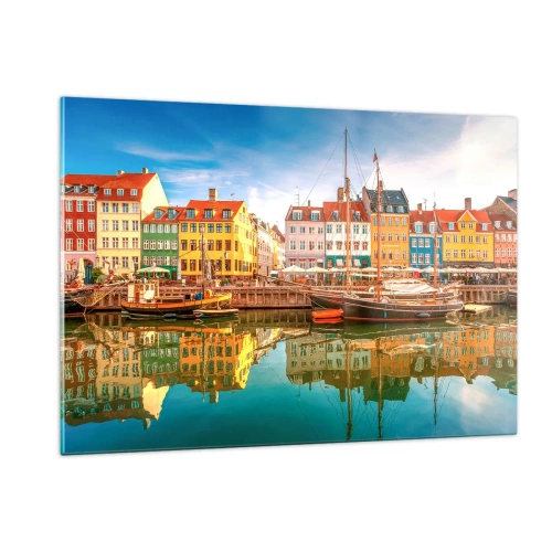 Impression sur verre - Image sur verre - Maisons colorées sur le canal avec des reflets dans l'eau - 120x80cm - Aussi lisse qu'un miroir au-dessus de l'eau - Décoration murale moderne pour le salon et la chambre ARTTOR