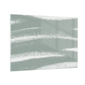 Impression sur verre - Image sur verre - Rayures blanches sur un fond vert frais - 70x50cm - Abstraction dans un climat hivernal - Décoration murale moderne pour le salon et la chambre ARTTOR