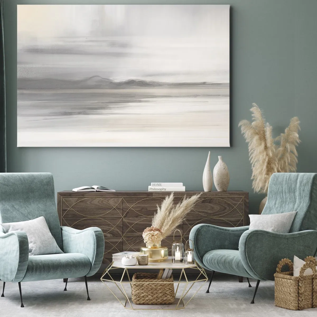 Impression sur toile - Image sur toile - Un paysage subtil aux tons gris et beige - 120x80cm - Distance réfléchie - Décoration murale moderne pour le salon et la chambre ARTTOR