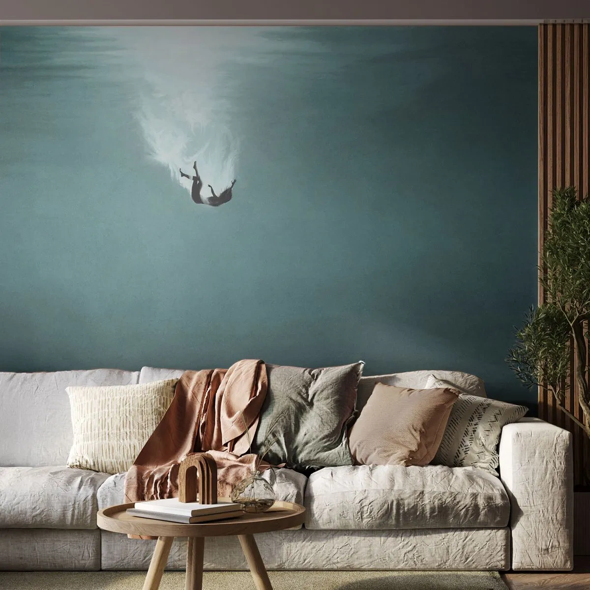 Papier Peint Autocollant Deluxe Sticker - Dans les bras de l'océan - Eau, Minimalisme, Sous-marin - 400x280 cm