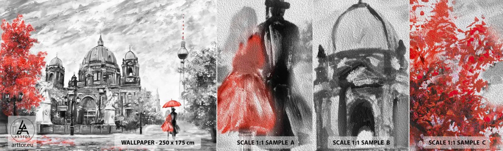 Échantillon de Papier Peint Premium Sand - Rencontre berlinoise - Ville, Peinture, Architecture - 100x30 cm