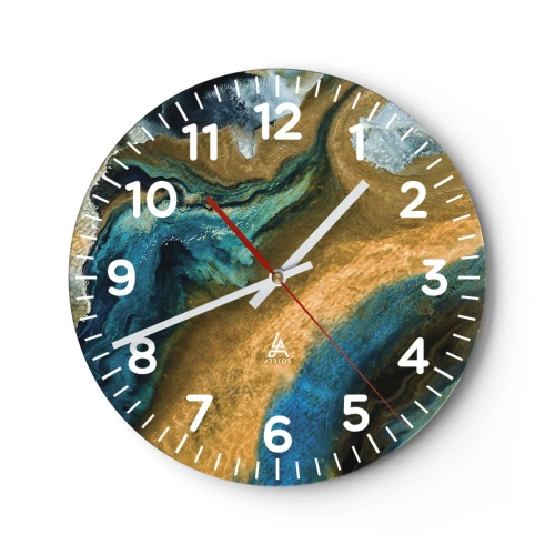 Horloge murale - Pendule murale - Bleu - jaune - influences mutuelles - 40x40 cm