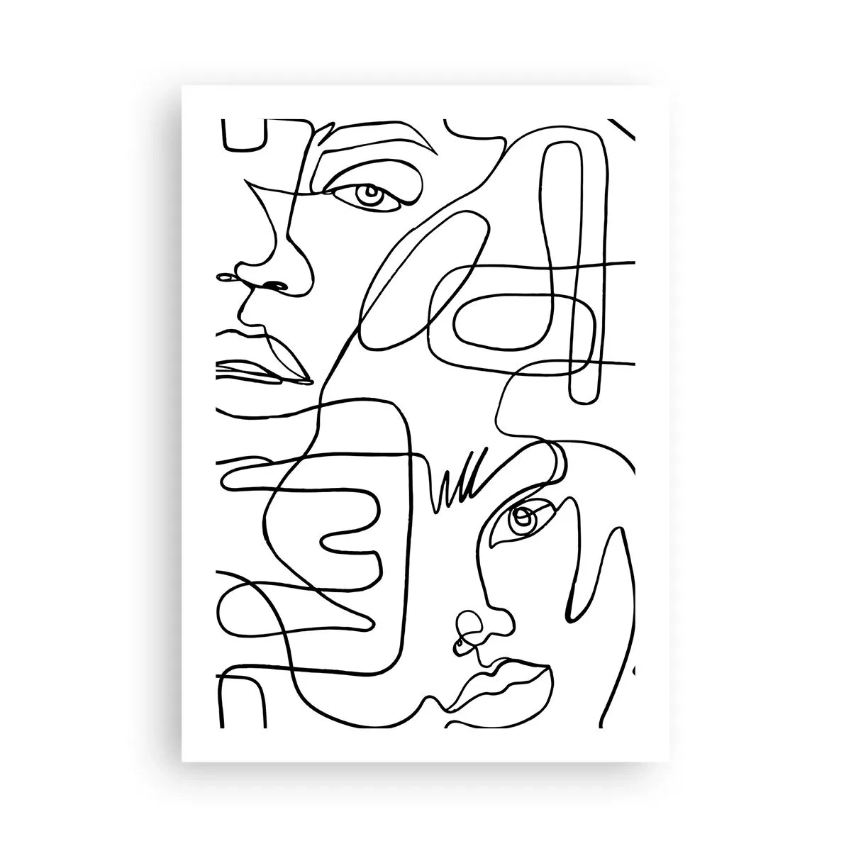 Affiche - Poster - Visages abstraits dessinés avec une seule ligne - 50x70cm - Dans des émotions enchevêtrées - Décoration murale moderne pour le salon et la chambre ARTTOR
