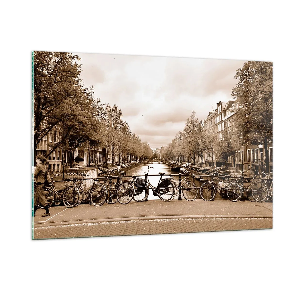 Impression sur verre - Image sur verre - Pont d'Amsterdam avec vélos rétro - 120x80cm - Ambiance hollandaise - Décoration murale moderne pour le salon et la chambre ARTTOR