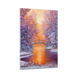 Impression sur verre - Image sur verre - Paysage d'hiver avec un pont et un coucher de soleil - 80x120cm - On se rencontre ici - Décoration murale moderne pour le salon et la chambre ARTTOR