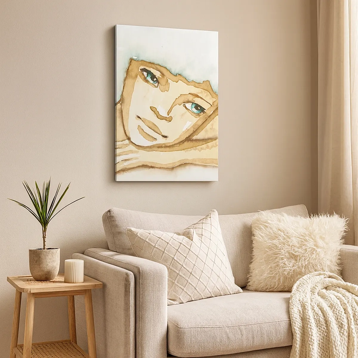 Impression sur toile - Image sur toile - Portrait artistique d'une femme aux couleurs pastel - 50x70cm - L'arbre de la poésie naît du silence - Décoration murale moderne pour le salon et la chambre ARTTOR