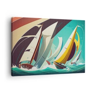 Impression sur toile - Image sur toile - Une illustration dynamique de voiliers dans une mer agitée. - 70x50cm - Bonne chance avec les éléments - Décoration murale moderne pour le salon et la chambre ARTTOR