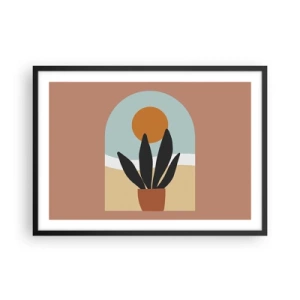 Affiche dans un cadre noir - Poster - Une plante noire dans un pot contre le soleil - 70x50cm - Petits bonheurs - Décoration murale moderne pour le salon et la chambre ARTTOR