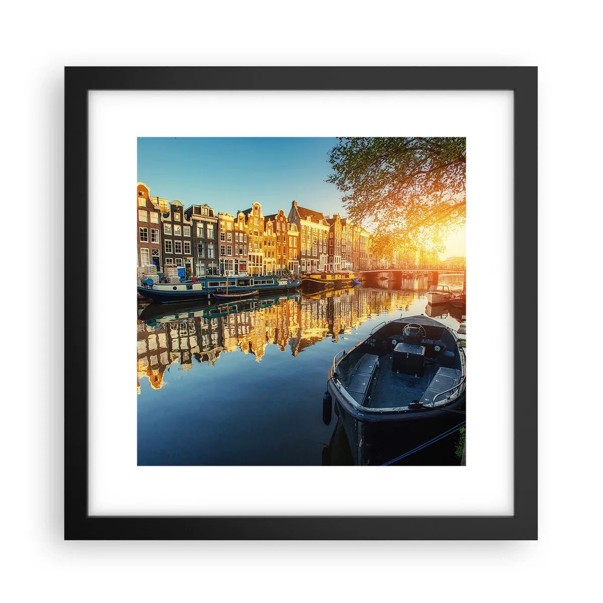 Affiche dans un cadre noir - Poster - Début de journée à Amsterdam - 30x30 cm