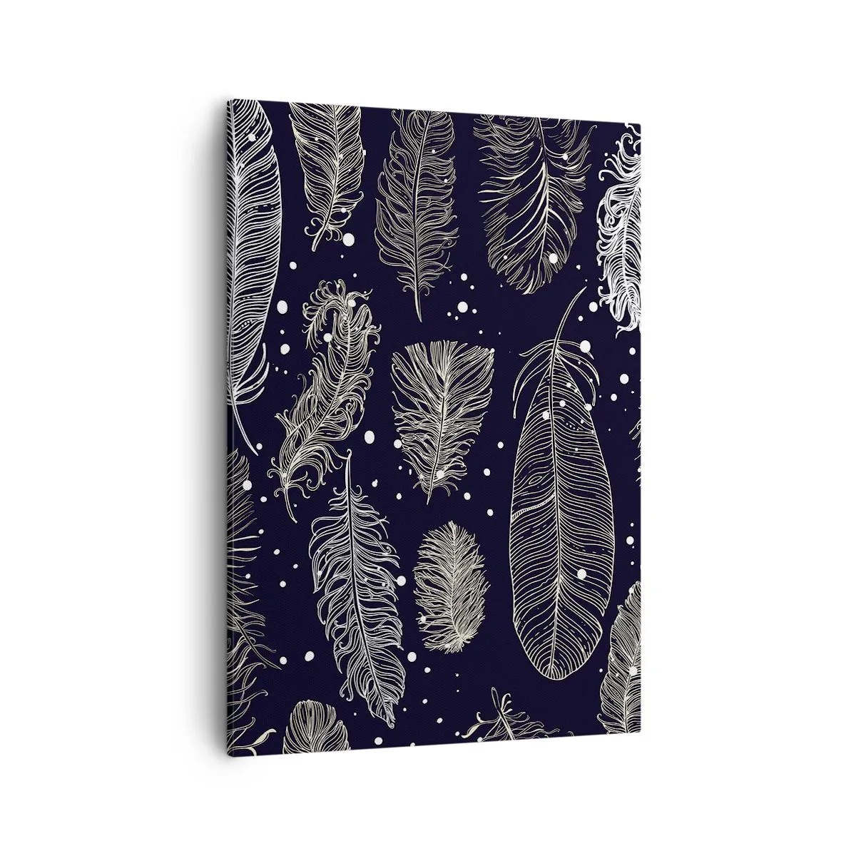 Impression sur toile - Image sur toile - Plumes blanches délicates sur fond bleu marine - 50x70cm - Toile de plumes - Décoration murale moderne pour le salon et la chambre ARTTOR