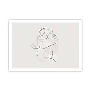 Affiche - Poster - Un croquis minimaliste d'un visage sur un fond clair - 100x70cm - L'esquisse d'un rêve - Décoration murale moderne pour le salon et la chambre ARTTOR