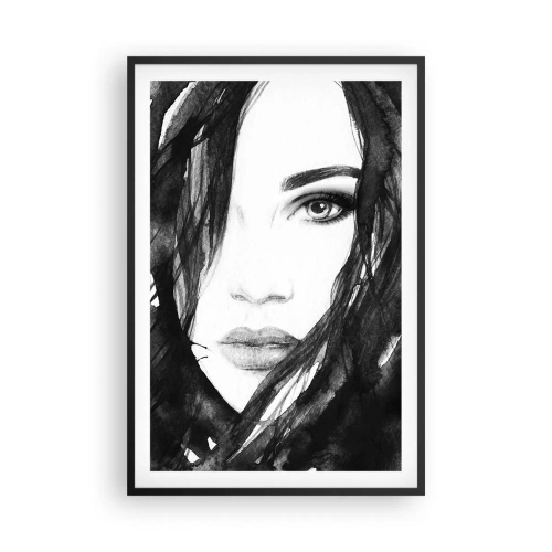 Affiche dans un cadre noir - Poster - Portrait d'une dame en noir et blanc - 61x91 cm