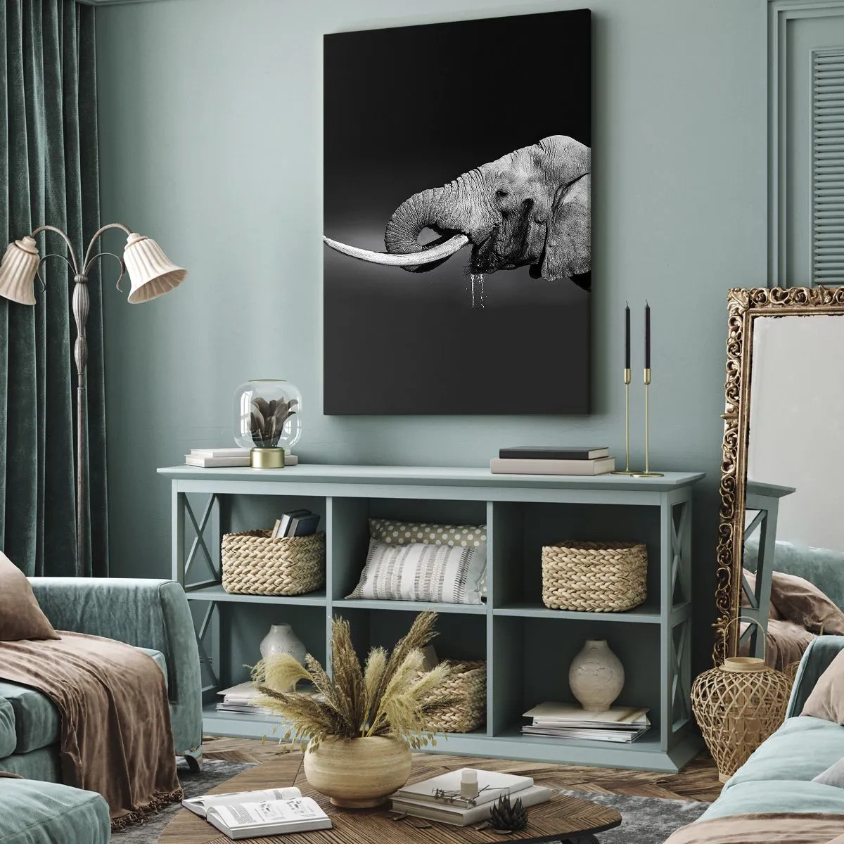 Impression sur toile - Image sur toile - Portrait noir et blanc d'un éléphant de profil - 70x100cm - Oui, c'est bon maintenant - Décoration murale moderne pour le salon et la chambre ARTTOR