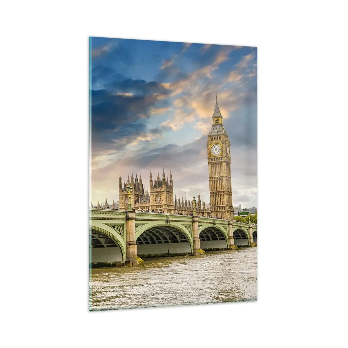 Impression sur verre - Image sur verre - Big Ben et le pont de Westminster contre le ciel au crépuscule - 80x120cm - Le temps s'est arrêté dans l'Empire - Décoration murale moderne pour le salon et la chambre ARTTOR