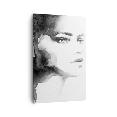 Impression sur toile - Image sur toile - Un portrait subtil d'une femme dans des tons de noir et blanc - 80x120cm - Fait de mystère et de brouillard - Décoration murale moderne pour le salon et la chambre ARTTOR