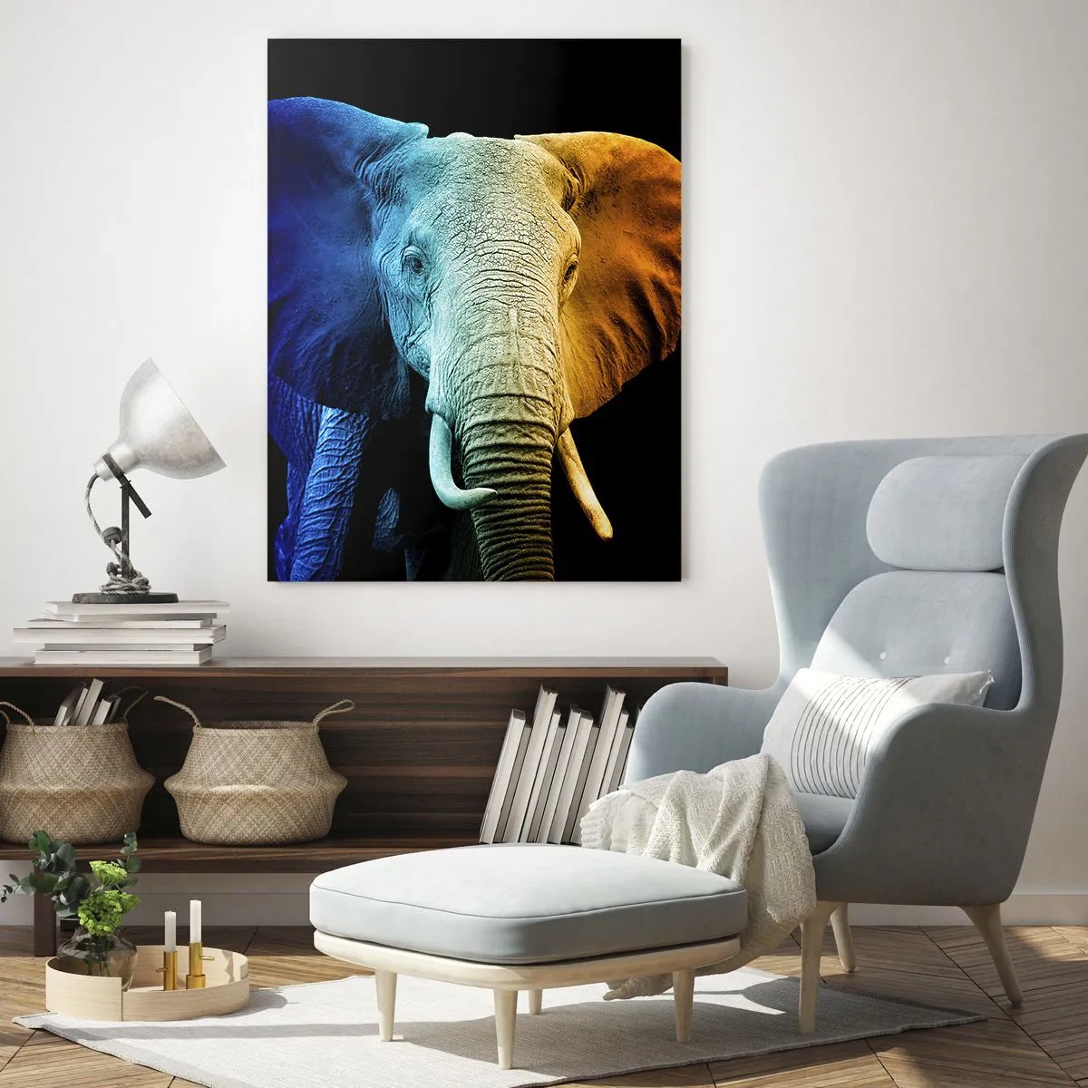 Impression sur verre - Image sur verre - Portrait d'éléphant aux couleurs de l'arc-en-ciel - 80x120cm - Excentrique, pas bizarre - Décoration murale moderne pour le salon et la chambre ARTTOR