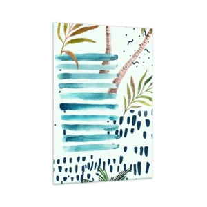 Impression sur verre - Image sur verre - Motif abstrait avec des palmiers et des accents nautiques - 70x100cm - Des vacances sous les palmiers - Décoration murale moderne pour le salon et la chambre ARTTOR