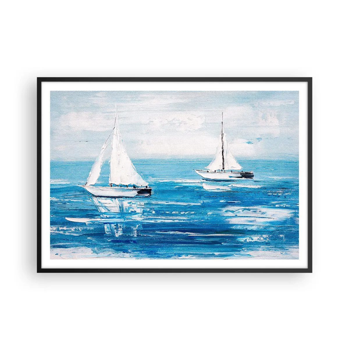 Affiche dans un cadre noir - Poster - Yachts sur la mer bleue dans un style artistique - 100x70cm - Avec un ami à mes côtés - Décoration murale moderne pour le salon et la chambre ARTTOR
