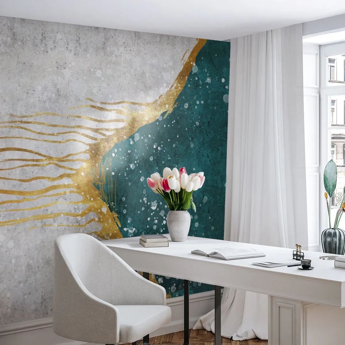 Papier Peint Photo Premium Canvas - Marée dorée - Minimalisme, Art Déco, Morceau - 450x315 cm