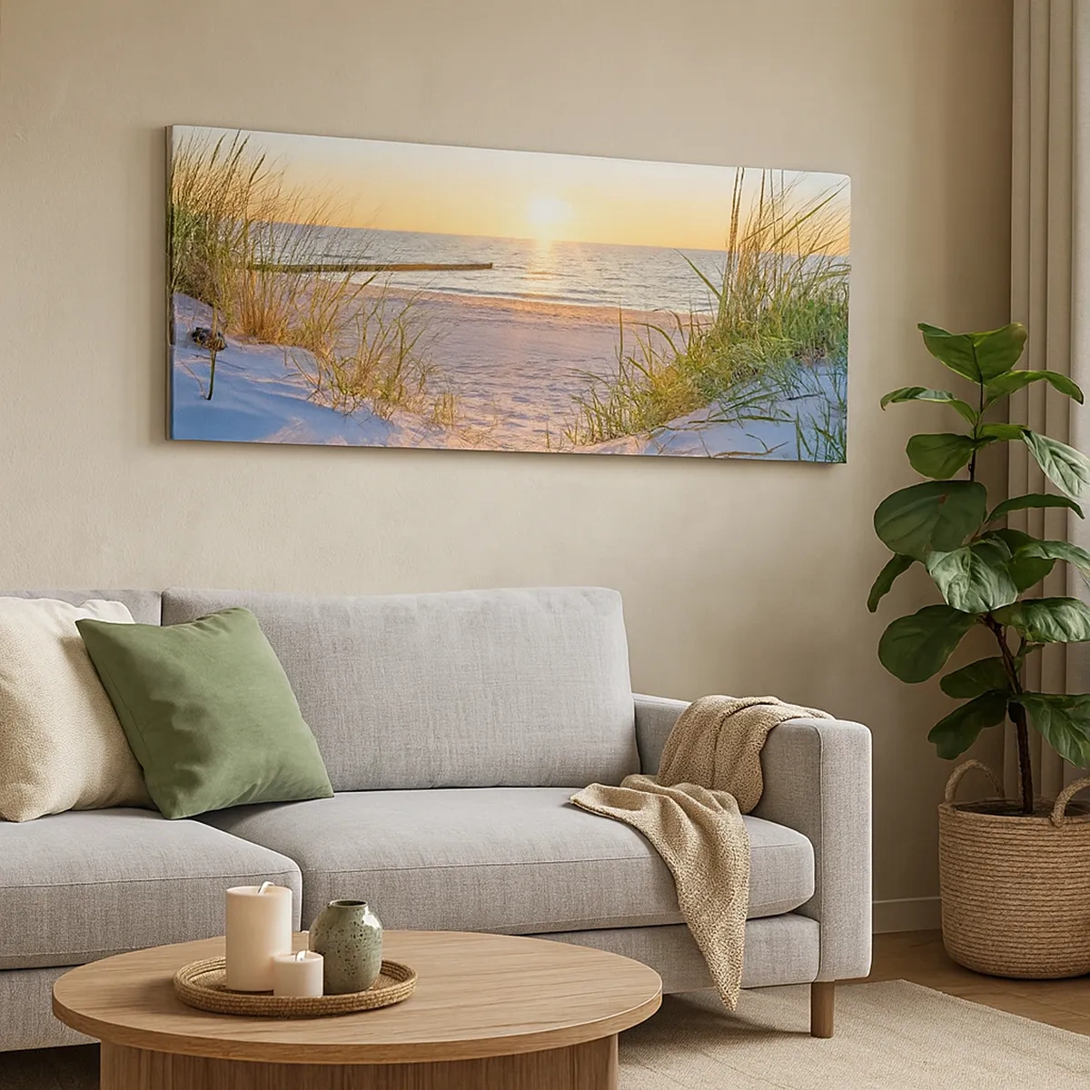 Impression sur toile - Image sur toile - Le bruit de la mer, le chant des oiseaux, une plage sauvage parmi les herbes… - 30x30 cm