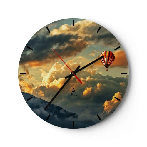 Horloge murale - Pendule murale - Un ballon flottant parmi les nuages au coucher du soleil - 30x30cm - Je vole parce que je veux - Décoration murale moderne pour le salon, la cuisine et la chambre ARTTOR