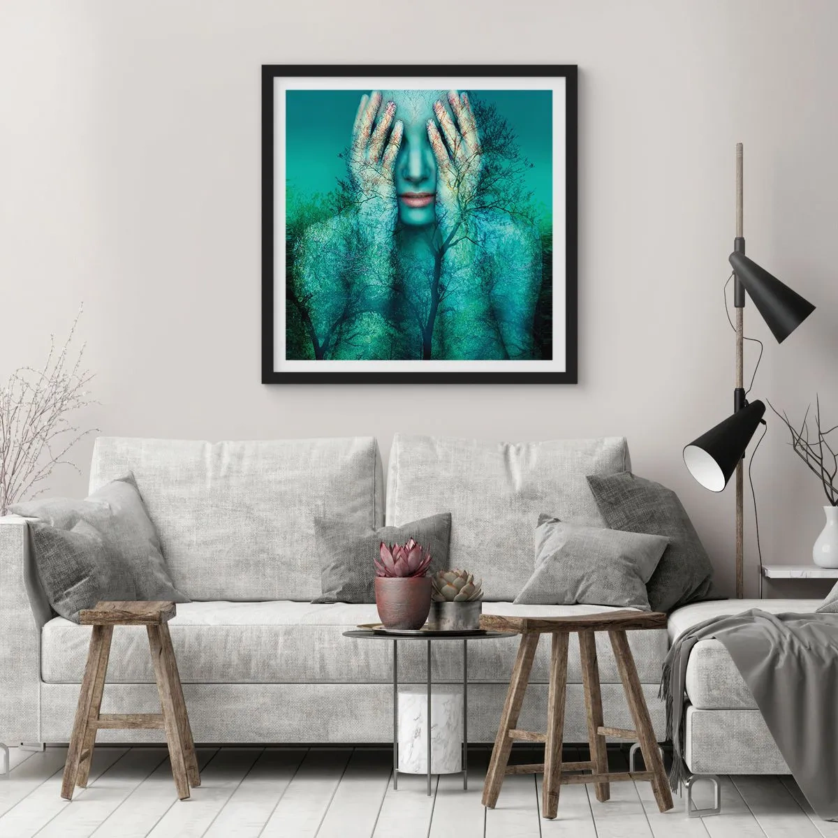 Affiche dans un cadre noir - Poster - immergé dans l'azur - 40x40 cm