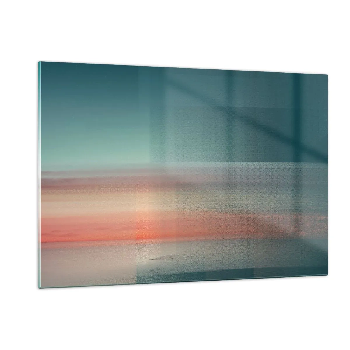 Impression sur verre - Image sur verre - Une abstraction pastel rappelant les vagues lumineuses au coucher du soleil. - 120x80cm - Résumé : vagues de lumière - Décoration murale moderne pour le salon et la chambre ARTTOR