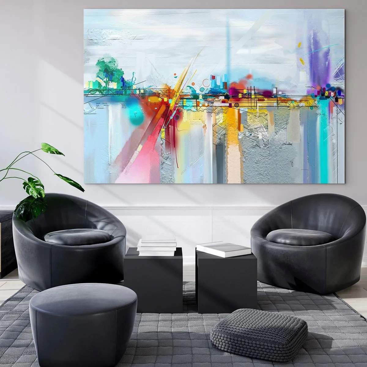 Impression sur verre - Image sur verre - Pont abstrait aux couleurs vives sur une rivière avec un fond pastel - 120x80cm - Pont de joie sur le fleuve de la vie - Décoration murale moderne pour le salon et la chambre ARTTOR
